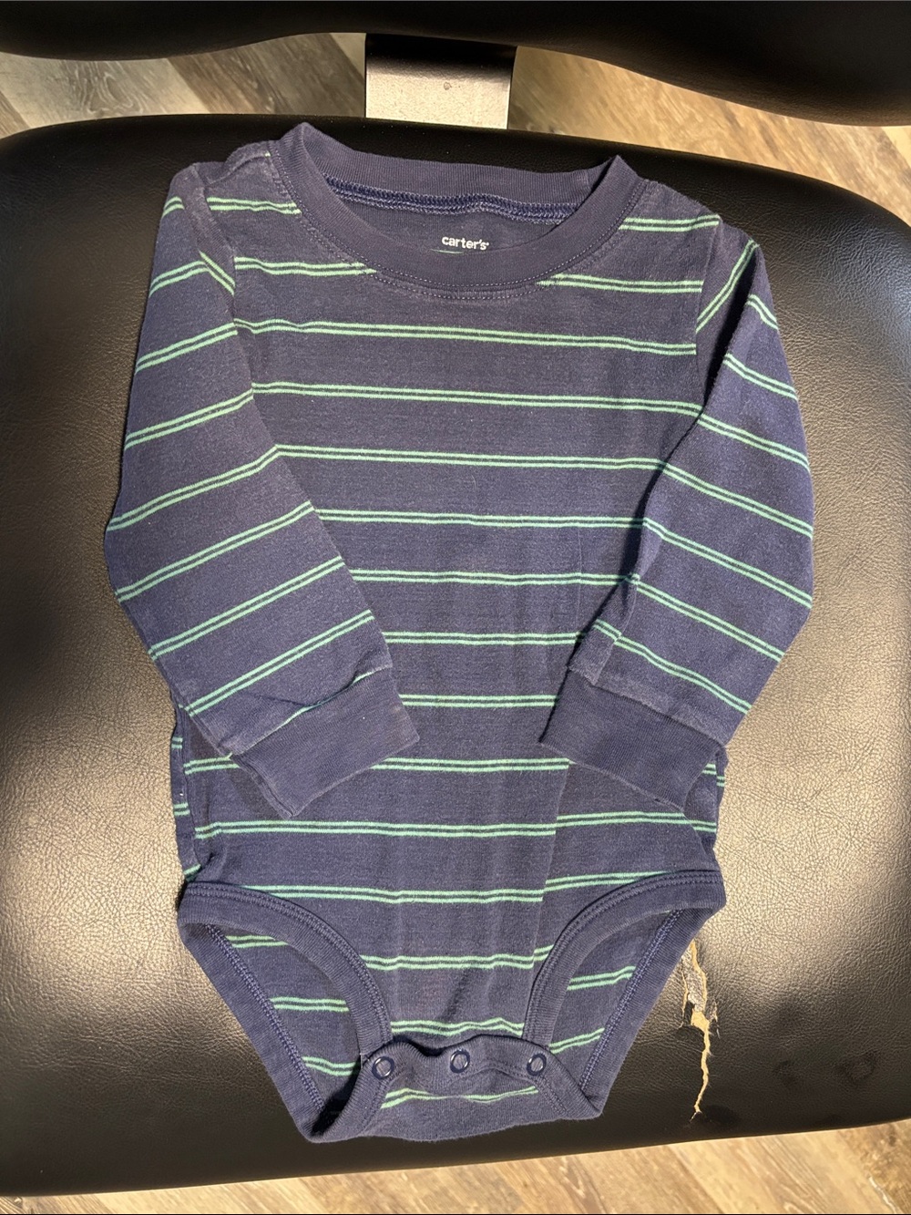 Carter's Navy and Green Striped Long-Sleeve Baby One-Piece